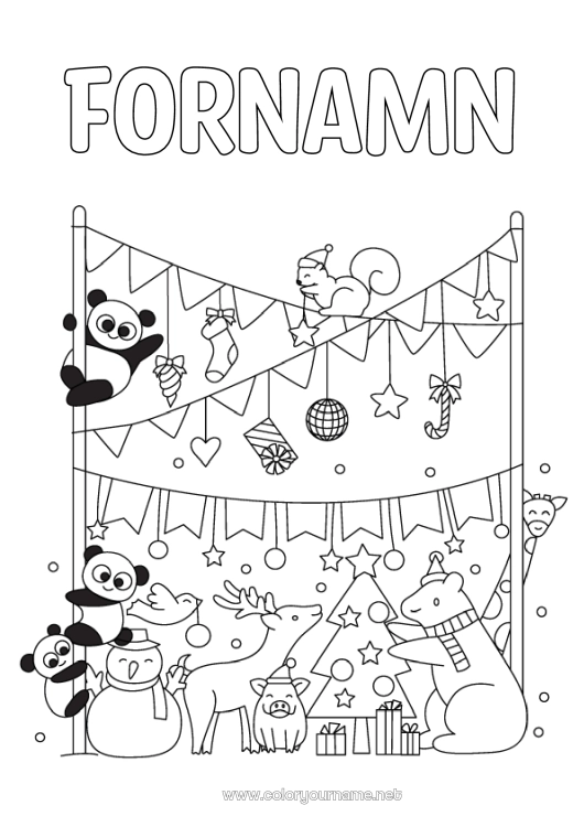 Färgläggningssida att skriva ut Björn Vinter Julgran Ekorre Fest Djur Panda Skogens djur Andra djur i världen Hjort