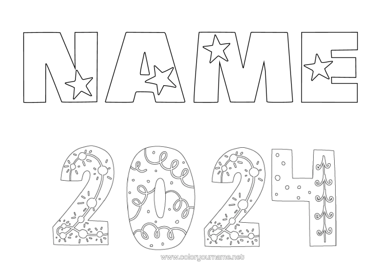 Colouring page to print Happy New Year 2024