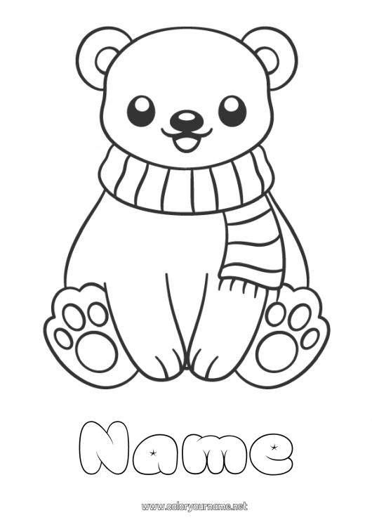 Coloring page to print Bear Winter Animal Easy coloring pages Forest animals Scarf