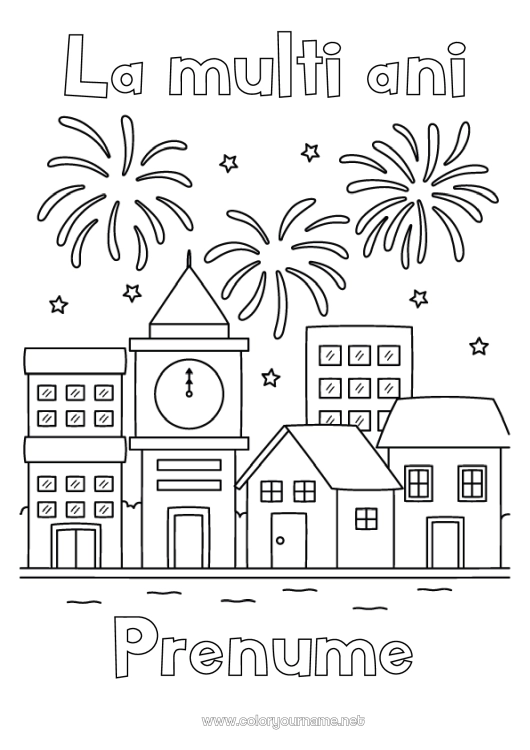 Pagină de colorat de imprimat Foc de artificii Peisaj urban 4 iulie 14 iulie