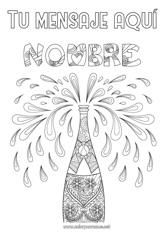 Dibujo para colorear para imprimir Bebidas Zentangle Botella Champán