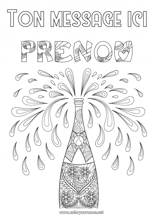 Coloriage à imprimer Boisson Zentangle Bouteille Champagne