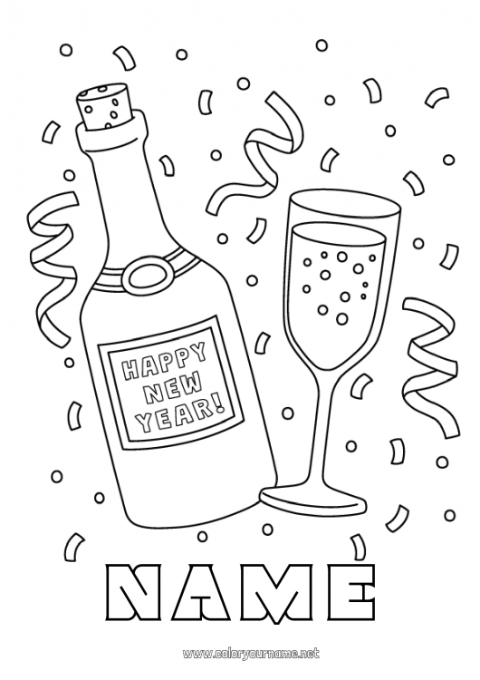 Coloring page to print Happy new year 