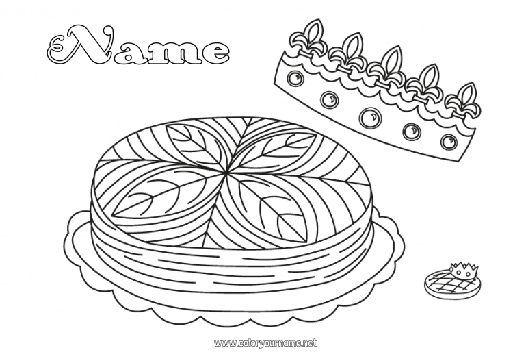 Coloring page to print Crown Epiphany King cake