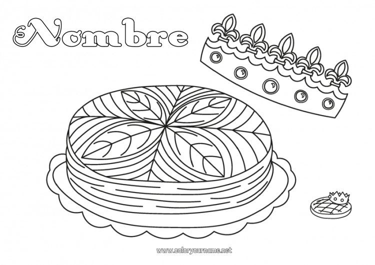 Dibujo para colorear para imprimir Corona Epifanía Torta de los reyes