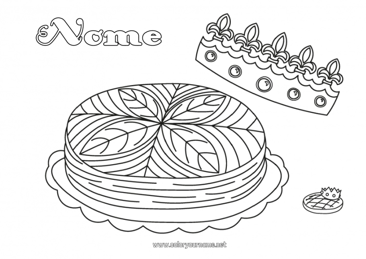 Página de desenho para imprimir Coroa Epifania Bolo dos Reis