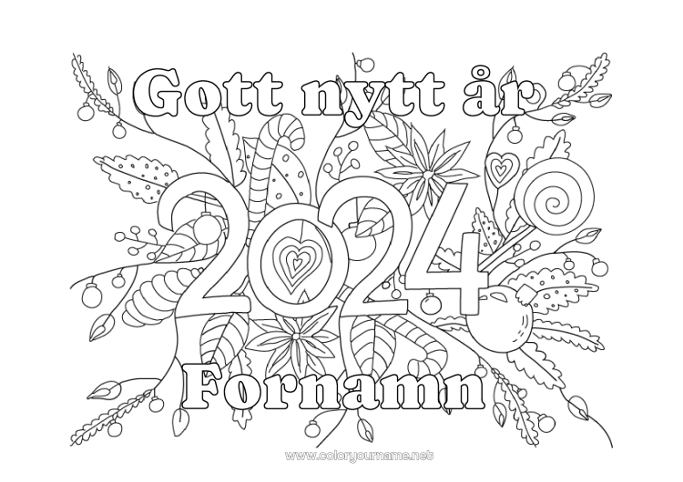 Färgläggningssida att skriva ut Blommor Gott nytt år 2024