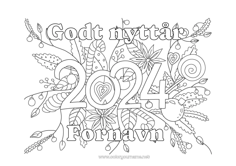Fargeleggingssiden til utskrift Blomster Godt nyttår 2024