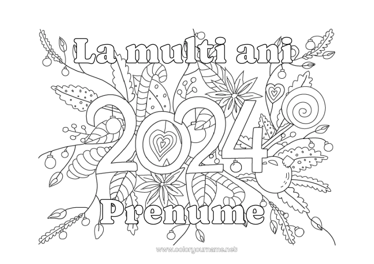 Pagină de colorat de imprimat Flori La mulți ani! 2024