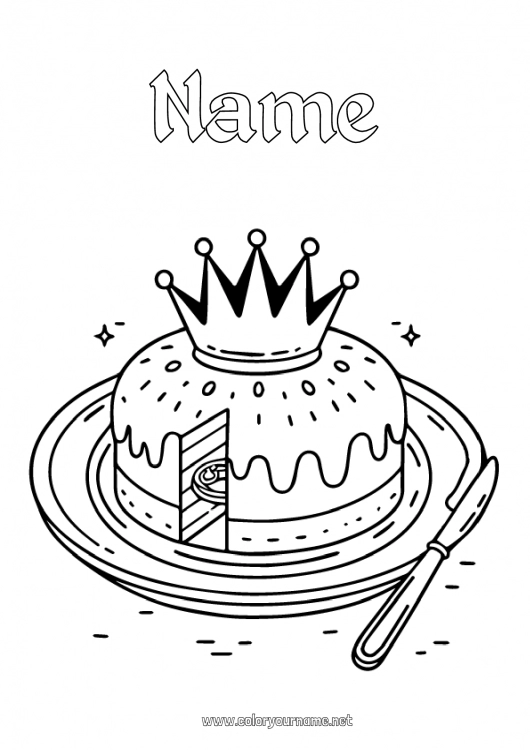 Coloring page to print Crown Epiphany King cake