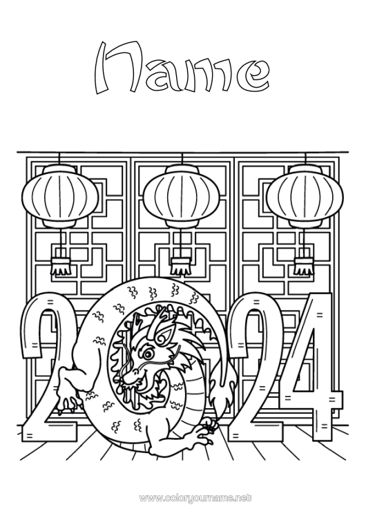 Colouring page to print Dragon Chinese Lantern China Dragons, Unicorns, And Fantastical Creatures 2024