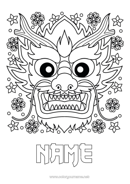 Colouring page to print Dragon Animal Chinese New Year China Dragons, Unicorns, And Fantastical Creatures Head
