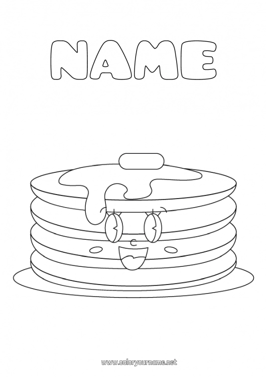 Coloring page to print Kawaii Candlemas, Shrove Tuesday, Pancake day Pancakes