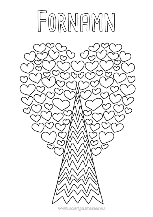 Färgläggningssida att skriva ut Hjärta Träd Doodle