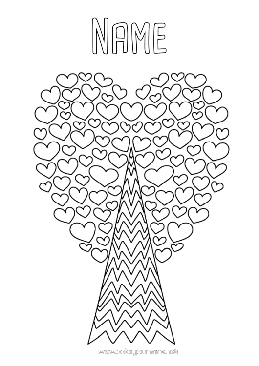 Colouring page to print Heart Tree Doodle