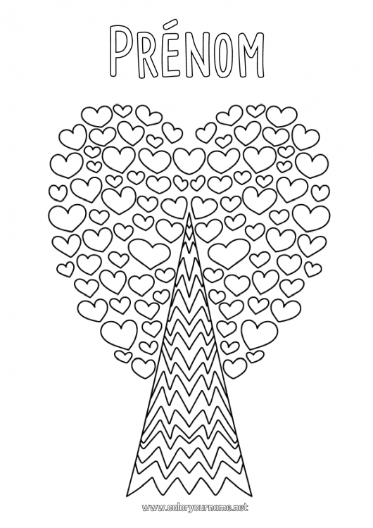 Coloriage à imprimer Coeur Arbre Doodle