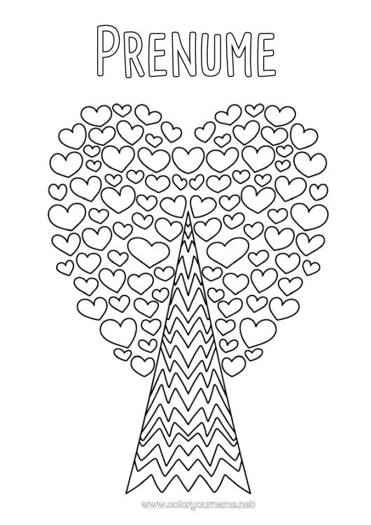 Pagină de colorat de imprimat Inimă Copac Doodle