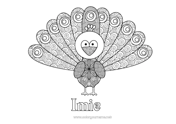 Kolorowanka do wydruku Zwierzę Paw Zentangle Ptaki i latające ssaki