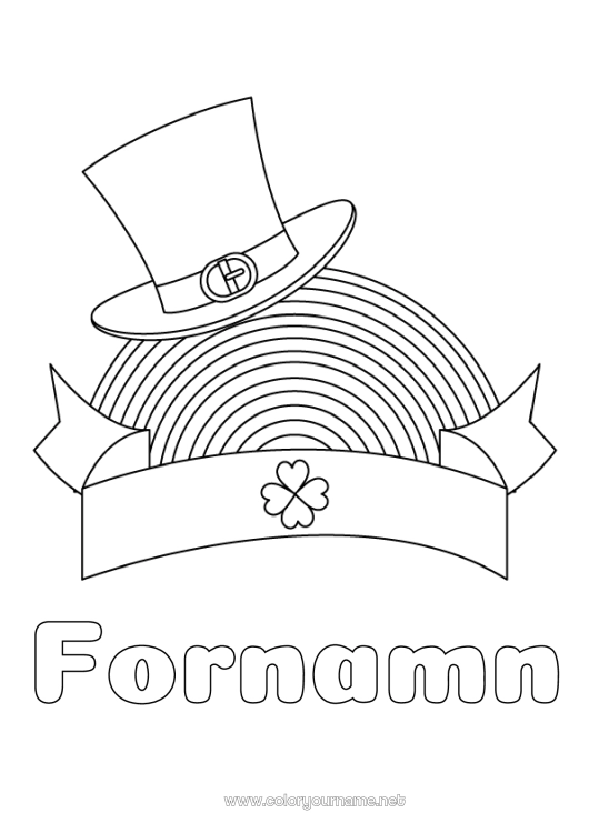 Färgläggningssida att skriva ut Klee Irland Sankt Patriks fest Regnbåge Hatt Lätta målarbilder