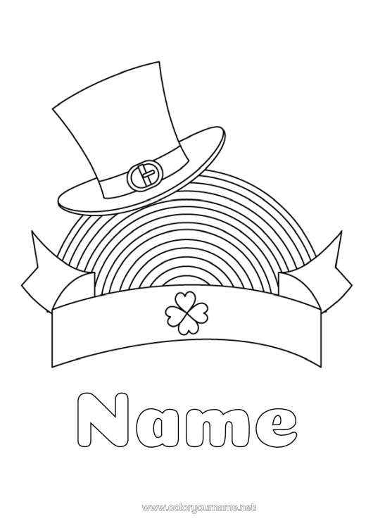 Colouring page to print Clover Ireland St Patrick's Day Rainbow Hat Easy Colouring Pages