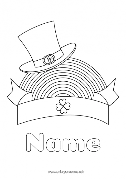 Coloring page to print Clover Ireland Saint Patrick's Day Rainbow Hat Easy coloring pages