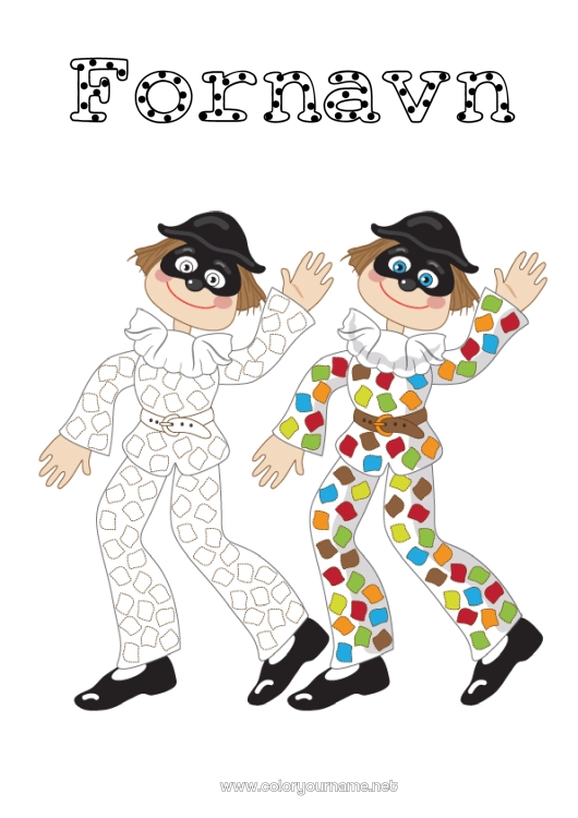 Fargeleggingssiden til utskrift Klovn Barnaktiviteter Karneval Fettisdagen Fargelegging med mal Harlekin