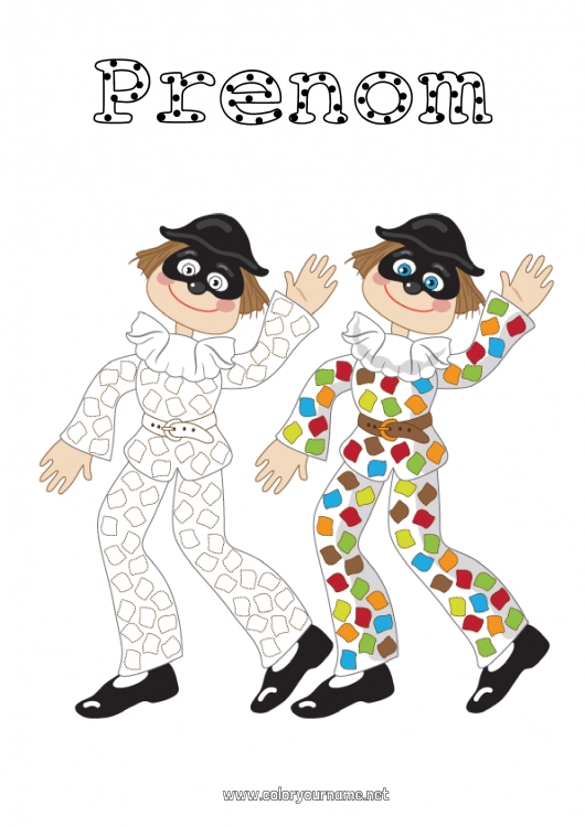 Coloriage à imprimer Clown Activités enfants Carnaval Mardi gras Coloriage avec modèle Harlequin