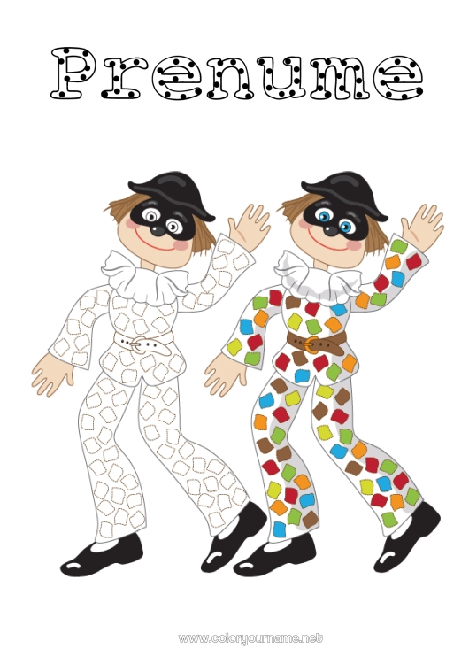 Pagină de colorat de imprimat Clovn Activități pentru copii Carnaval Marțea Grasă Colorare cu model Harlequin