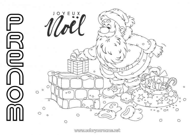 Coloriage à imprimer Cadeaux Père Noël Noël Hotte Cheminée 