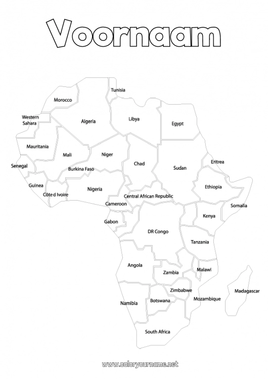 Kleurplaat om af te drukken Geografie Egypte Afrika Wereldkaart Wereldkaart