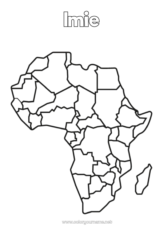 Kolorowanka do wydruku Geografia Egipt Afryka Mapa świata Mapa kontynentów