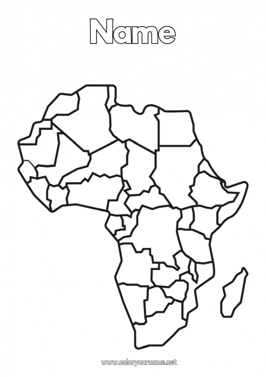 Coloring page to print Geography Egypt Africa World Map Map of continents