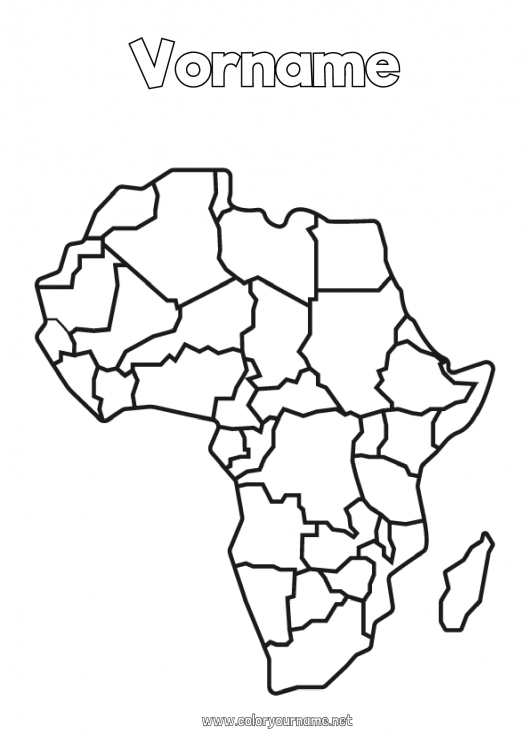 Malvorlage zum Ausdrucken Geografie Ägypten Afrika Weltkarte Kontinentkarte