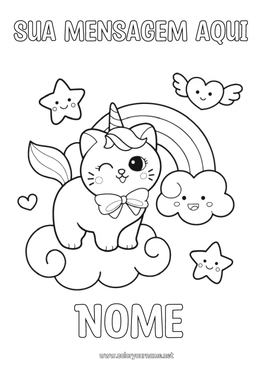 Página de desenho para imprimir Gato Kawaii Unicórnio Animal Arco-íris Cães e gatos Dragões, unicórnios e animais fantásticos