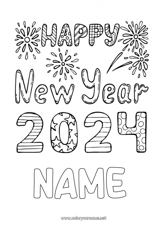 Coloring page to print Happy new year 2024