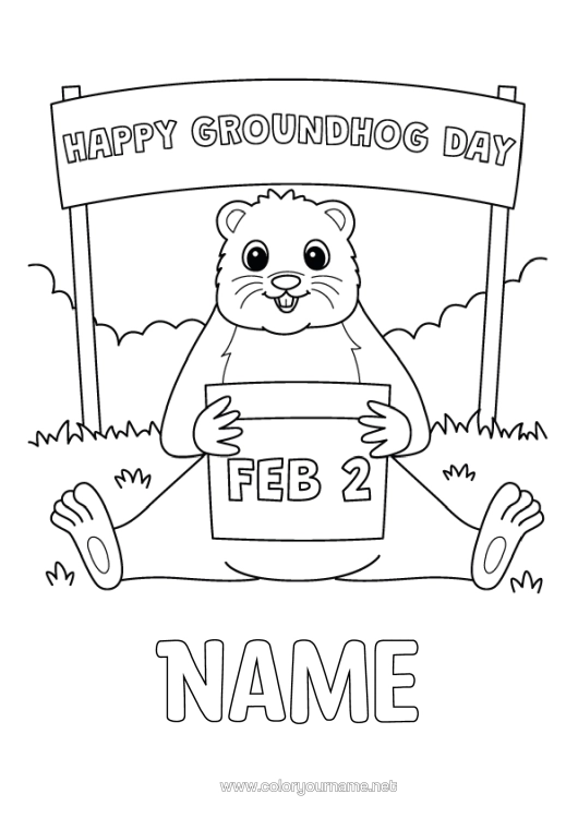 Colouring page to print Forest Animals Marmot Groundhog Day