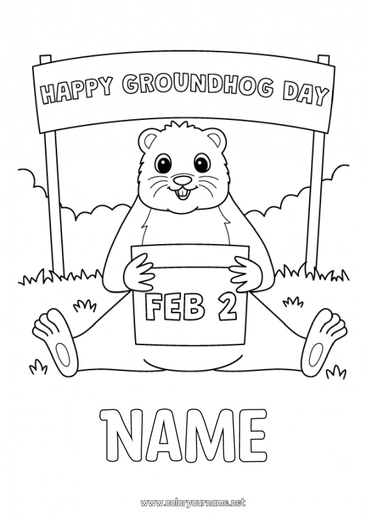 Coloring page to print Forest animals Groundhog Groundhog Day