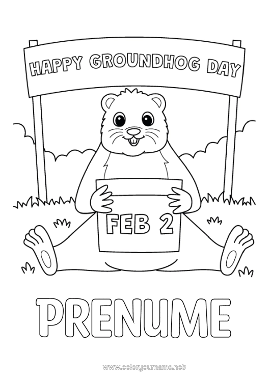 Pagină de colorat de imprimat Animale din pădure Marmotă Ziua Marmotei