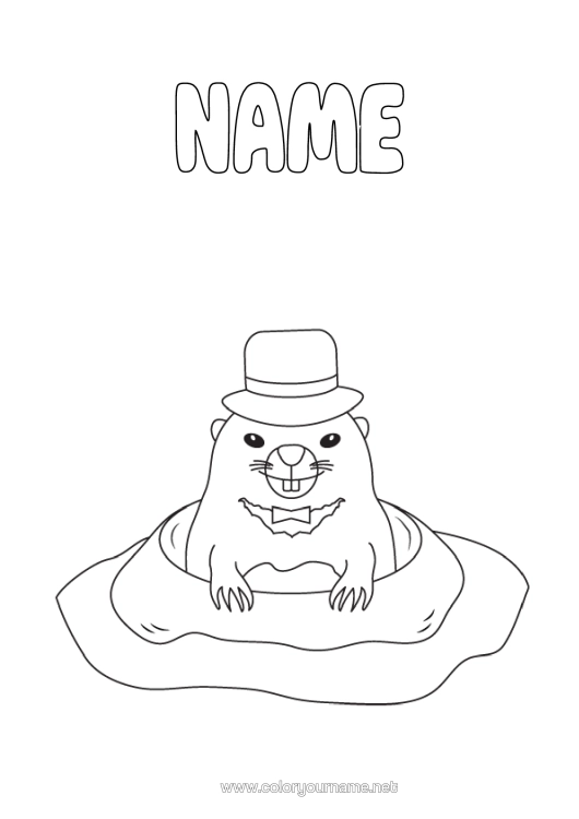 Colouring page to print Animal Forest Animals Marmot Groundhog Day Terrier