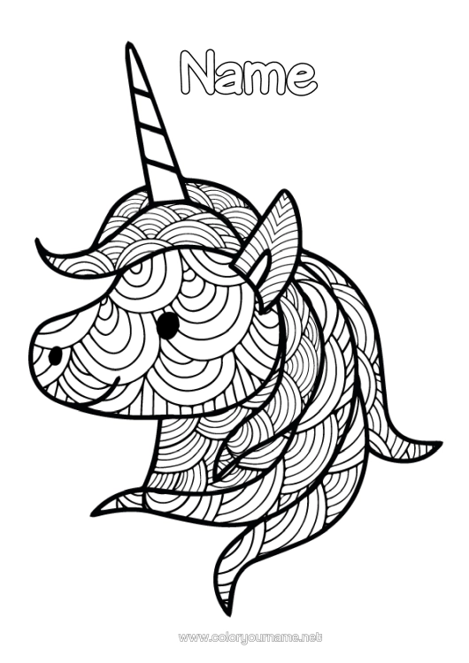 Colouring page to print Unicorn Animal Zentangle Dragons, Unicorns, And Fantastical Creatures