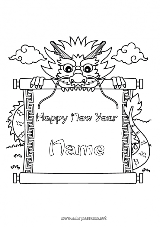 Coloring page to print Dragon Chinese New Year Dragons, unicorns and fantastic animals Sign