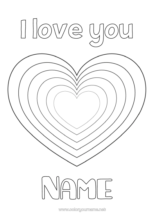 Colouring page to print Heart I Love You. Valentine's Day Big Heart Easy Colouring Pages