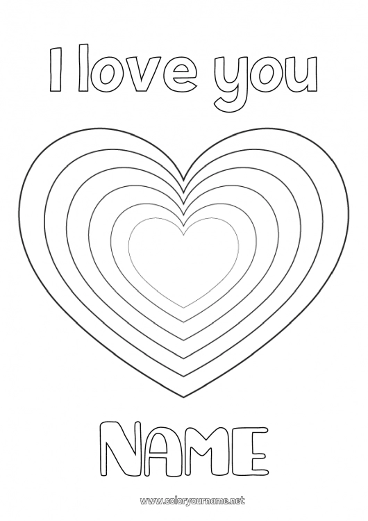 Coloring page to print Heart I love you Valentine's Day Big heart Easy coloring pages