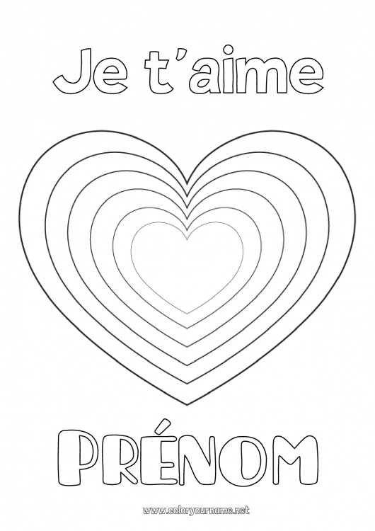 Coloriage à imprimer Coeur Je t'aime Saint valentin Grand coeur Coloriages faciles