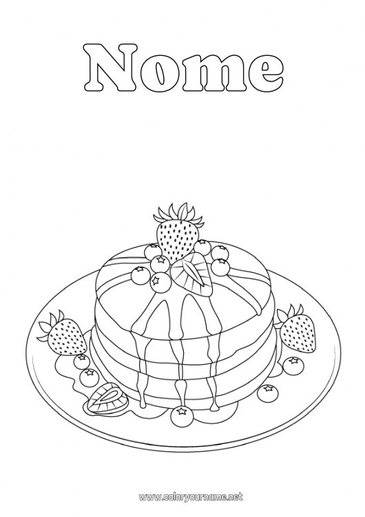 Página de desenho para imprimir Candelária Panquecas Terça-feira Gorda Frutas Morango