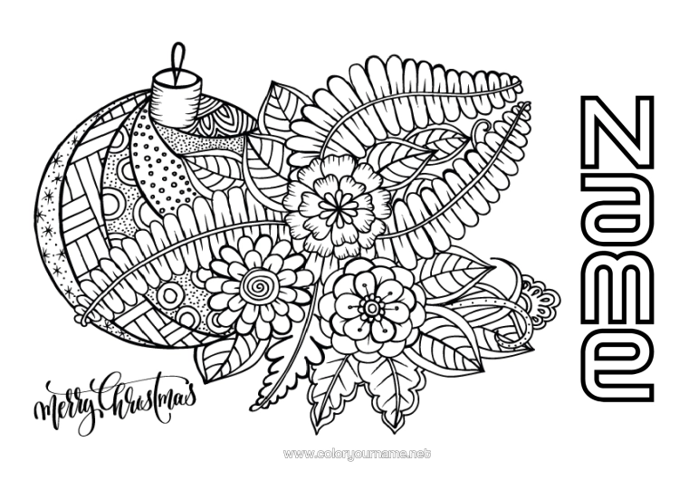 Colouring page to print Mandala Christmas Christmas Bauble