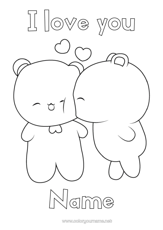 Colouring page to print Heart I Love You. Teddy Bear Easy Colouring Pages Forest Animals Games And Toys Soft Toy Kiss