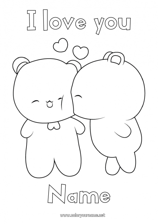 Coloring page to print Heart I love you Teddy Bear Easy coloring pages Forest animals Games and toys Plush