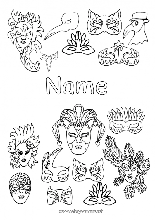 Coloring page to print Mask Carnival Shrove Tuesday Brazil