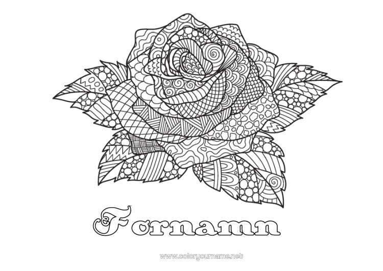 Färgläggningssida att skriva ut Ros Komplexa målarbilder Zentangle Sant Jordi eller Sankt Göran